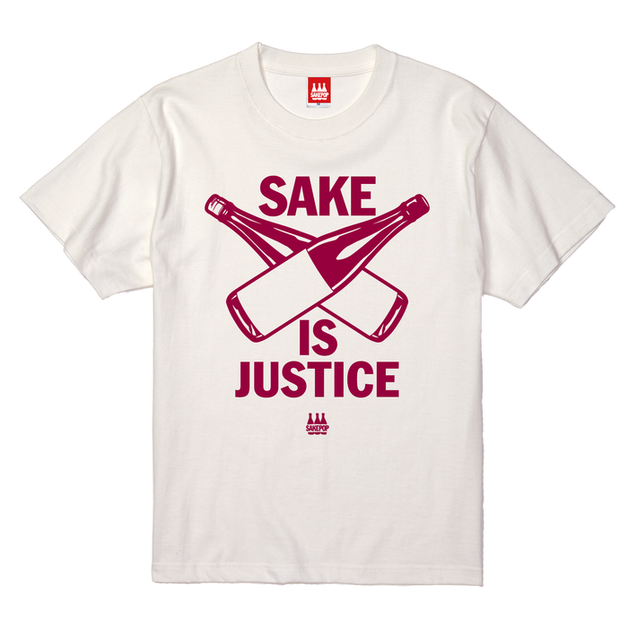 【T-shirt】SAKE IS JUSTICE／オフホワイト ｘ バーガンディ
